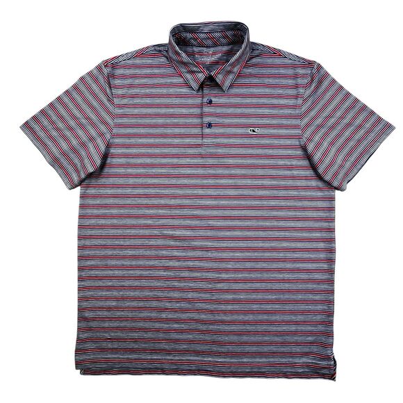 Vineyard Vines Performance Polo Medium Blue Red Stripe Golf Stretch - Picture 2 of 8